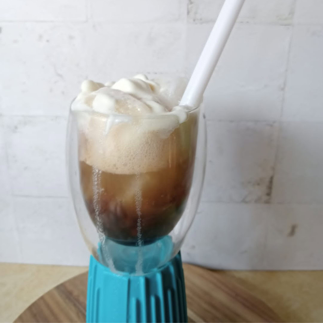 Cola Float with Rose Popping Boba